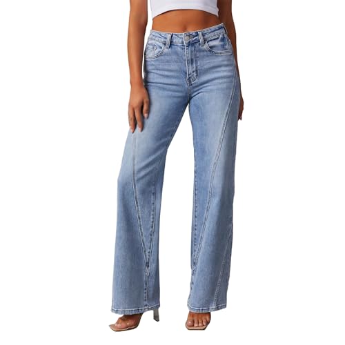 cffvdiz Women's Bootcut Jeans Casual Comfortable Spliced Wide Leg Denim Pants