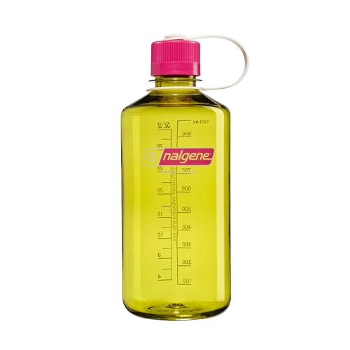 Image of Nalgene 32 oz Narrow Mouth Water Bottle | BPA-Free, Durable & Leak Proof, Lightweight for Hiking & Gym - Thrill & Motion, Endive w /Fuschia Purple