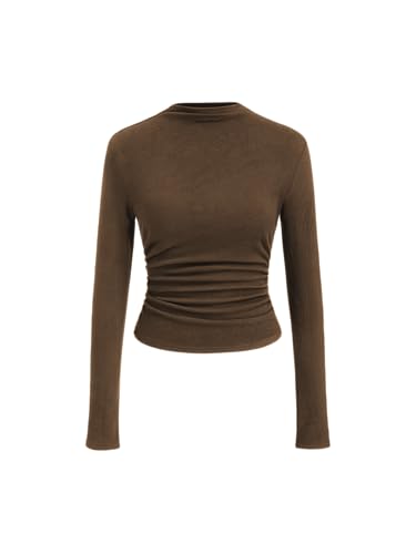 CIDER Mock Neck Tops for Women Thermal Shirts Long Sleeve Ruched Going Out Tops Basic Tee Slim Fit Fall Top