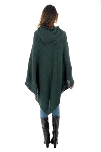 NOVICA Artisan Handmade Alpaca Blend Hooded Poncho Knit in Moss from Peru Wool Clothing Green Solid ' Adventurous Style in Moss'3
