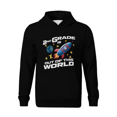 Kids Retro 2nd Grade is Out Of This World Second Grade Design Boys Girls Lightweight Kangaroo Pocket Fleece Hoodies2