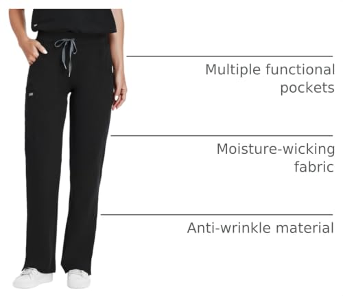 Image of COMENII Scrubs for Women, Knit Yoga Waistband Straight Leg Cargo Pants, Classic Fit Womens Scrubs Pants
