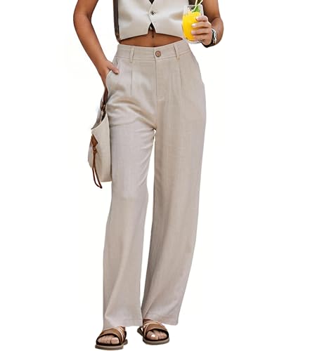 zsangbee Womens Linen Pants Summer Dressy Beach Wide Leg Linen Trouser Work Business Casual Slacks