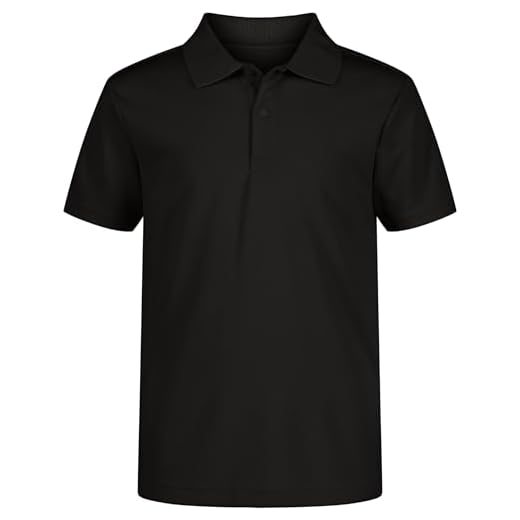 Nautica Boys' School Uniform Short Sleeve Polo Shirt, Button Closure, Moisture Wicking Performance Material, Black, 14-16 Husky