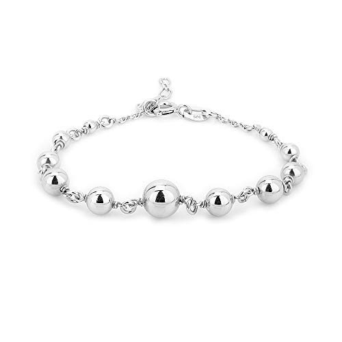 Vanbelle Sterling Silver Jewelry Sewn Silver Beads Bracelets with Rhodium Plating for Women and Girls