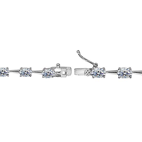 Image of Sterling Silver 6x4mm Oval-Cut Classic Link Tennis Bracelet Made with European Crystals