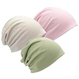 QyizuiPcn 3 Stück Chemo Kopfbedeckung Damen Sommer, Chemo Kopfbedeckung Damen - Baumwollmützen für Chemotherapie - Weich, Bequem - Schlafmütze für Haarausfall, Grau, Grün, Rosa - Kopfumfang 53-62cm