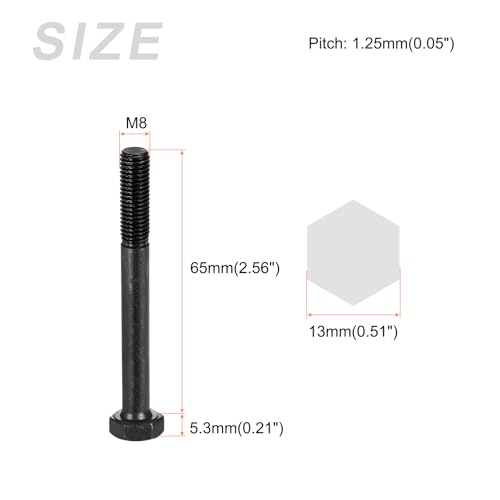 Image of METALLIXITY Hex Bolts (M8-1.25x65mm) 5Pcs, Carbon Steel Fully Threaded Black Oxide, Coarse Thread UNC Hex Head Screw Bolt - for Furniture Repair