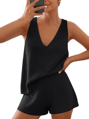 LILLUSORY Women's Summer 2 Piece Vacation Short Sets Matching V