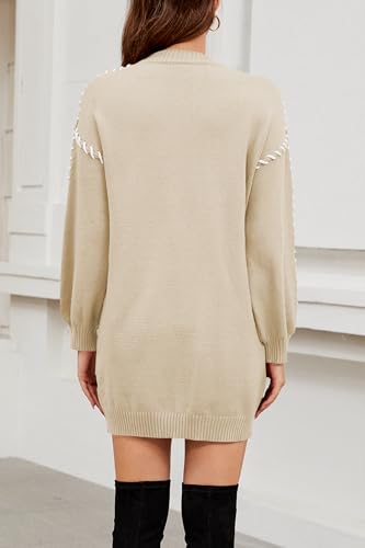 Image of Cakulo Womens Oversized Sweater Dress Color Block 2025 Fall Winter Long Sweaters Trendy Crewneck Knit Dresses
