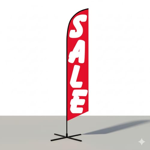 Image of The Flag Company Sale Feather Flag 8ft - Includes X-Base, Poles & Water Bag | Durable Advertising Flag for Stores, Retail Shops, Businesses & Events