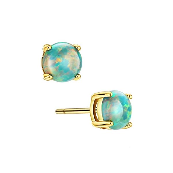 Opal-Stud-Earrings-Sterling-Silver-Solitaire-Style-Jewelry-For-Women-Girls-4-Prongs-Setting-5mm 18K Gold Plated Opal Stud Earrings for Women Sterling Silver 5mm Solitaire Green Opal 4 Prongs Setting Simple Earrings For Girls