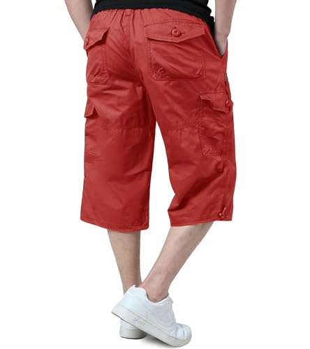 EKLENTSON Men's Cargo Shorts Casual Twill Elastic 3/4 Capri Pants Below Knee Long Shorts with 7 Pockets3