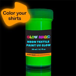 Glow Magic Fabric UV Paint Set - Set of 8 – Neon Textile Black Light Paints - Fluorescent Tie Dye Clothing Color – For Vibrant Glowing Art Projects - 8 x 20 ml / 0.7 fl oz