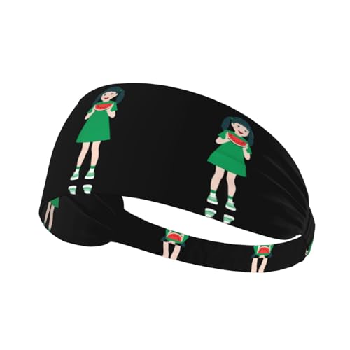 Elastic Sports Headband Hairband BROLEO little girl eating watermelon Printing Quick Drying, Moisture Wicking
