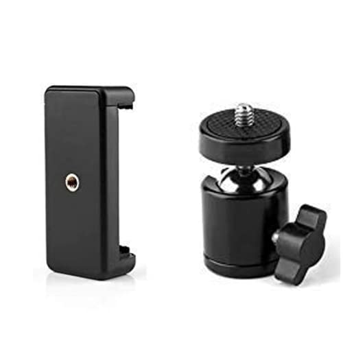 Coku 2 in 1 Mobile Tripod Holder Clip with Locking Ball Head Adapter Set for Tripod and Selfie Stick Universal Thread mounting Screw 1/4′ 360 Degree Swivel Cell Phone Tripod Mount Set