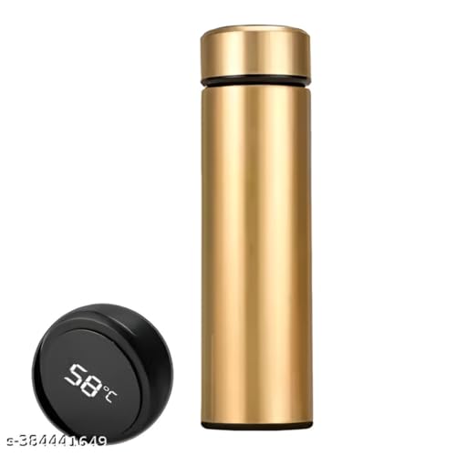 Image of Smart Temperature Water Bottle 500ml | LED Display Touch Lid | Vacuum Insulated Stainless Steel Flask | Keeps Drinks Hot & Cold | Travel, Gym, Office Use (Yellow)