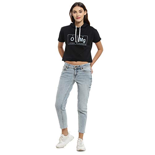 Image of PINACOLADA Women's Hooded Cropped Top for Casual Wear | Crew Neck | Short Sleeve |Poly Cotton Top Crafted with Regular Sleeve & Comfort Fit for Everyday Wear