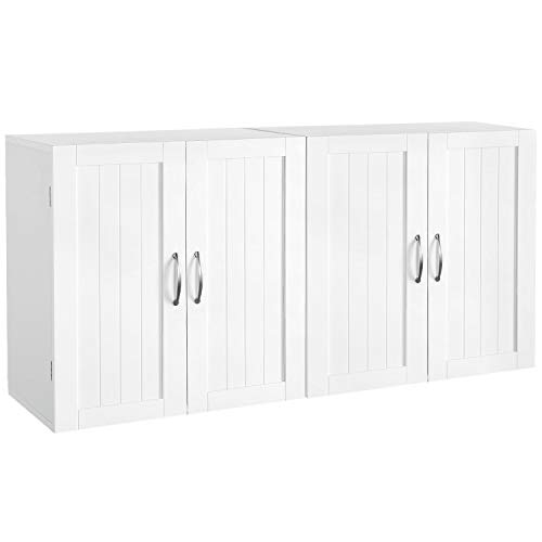 Yaheetech Lot de 2 Armoire Murale Salle de Bains Toilette Placard Commode Suspendu pour Cuisine Salon Stockage Blanc