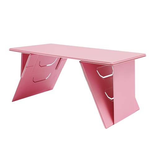 Mini Laptop Stand Solid Color Foldable Bed Table Tray Adjustable Height & Angle Lightweight Lap Desk Portable Reading Holder for Study, Reading, Working, Breakfast (Pink)