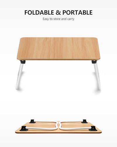 Image of ZEAPTAC Laptop Bed Desk, Foldable Lap Desk, Portable Laptop Stand, Lightweight & Mini Table for Breakfast /Picnic /Drawing /Couch /Floor - Wood