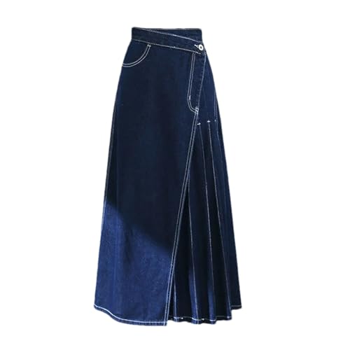 Women's High Waist Split Pleated Jeans Skirts Vintage Long Maxi Denim Skirts with Pockets