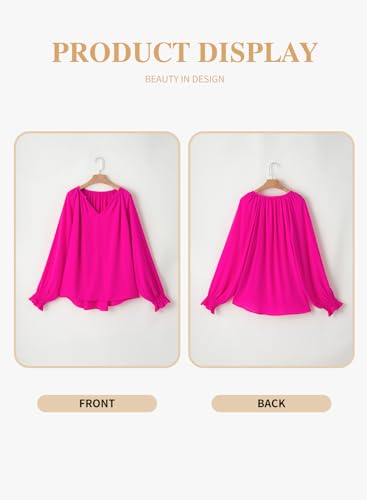 Eytino Womens Plus Size Tops Sexy V Neck Smocked Long Sleeve Casual Chiffon Blouse Flowy Work Shirts(1X-5X)4