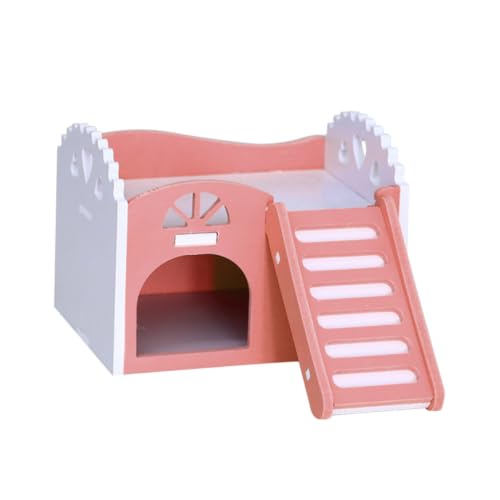 Casa de madera rosa para hámster Uonlytech con comedero y escalera 2