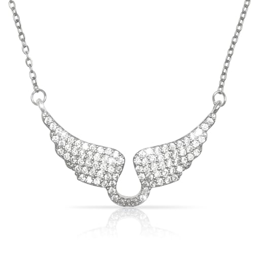 BYETOCE Angel Wings Pendant Necklace Full Cubic Zirconia Butterfly Angel Wing Necklace Silver Plated Dainty Guardian Angel Charm Necklace for Women Anniversary Birthday Mother's Day Gift