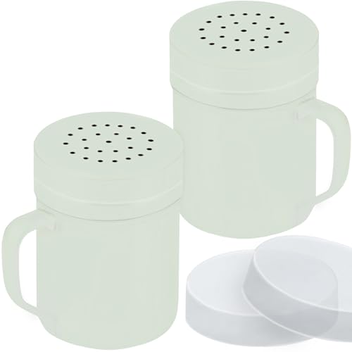 Image of CUSINIUM 6oz Sage Stainless Steel Salt Pepper Dredge Shakers - With Plastic Cap - With Handle - Pack of 2