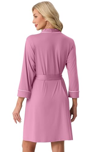 Image of PrinStory Womens Robe Knee Length Soft Knit Bathrobe S-2XL | V-Neck 3 /4 Sleeve Robes with Pockets, Lightweight, Breathable Bath Robe for Shower, Spa, Travel, Home, Party, Nursing