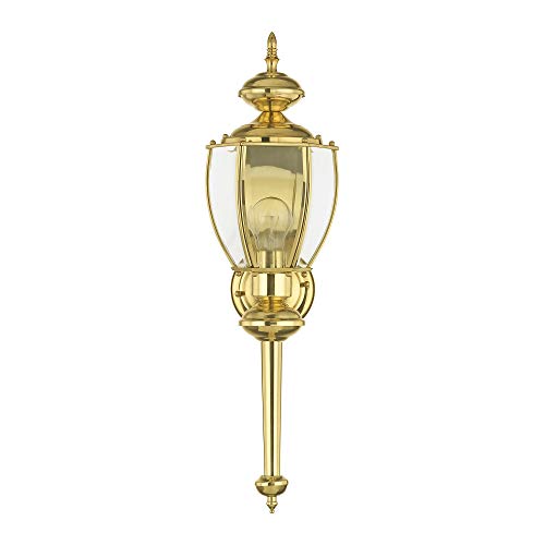 Image of Livex Lighting 2112-02 Outdoor Wall Lantern, Polished Brass | Clear Beveled Glass Shades