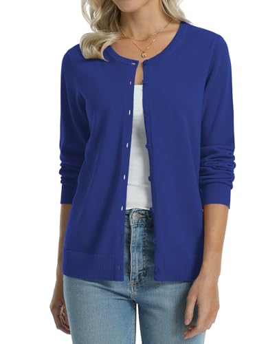 Image of QUALFORT Women's 100% Cotton Lightweight Cardigans Long Sleeve Knitted Button Down Sweater