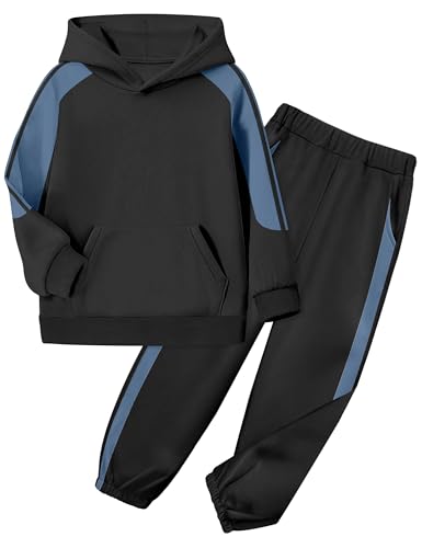 Boys Clothes Hoodie Kids Boys' Clothing Sets Stripe Color Block Sweatsuit 2pcs Long Sleeve Outfits with Pocket 6-12y