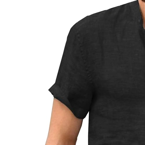 Men Half Button Thin Street Shirt Classic Stand Collar Simple Style T Shirts Summer Solid Front Pocket Daily Tops3