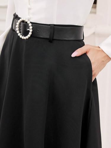 Women's Flowy Trendy Skirt Solid Color High Waist Dress3