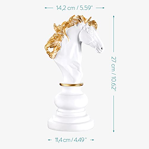 Navaris Chess Statue Decor Piece - 10.6" Tall Decorative Resin Sculpture - Large Game Figure Decoration Ornament for Home Office Study - White Knight
