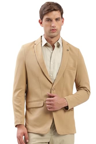 Image of SHOWOFFFF Men Solid Single Breasted Casual Blazer | Notched Lapel Full Sleeves Cotton Blazer for Mens | Slim Fit Regular Length Blazer for Men's