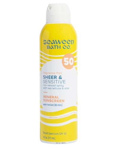 Seaweed Bath Co. Sheer Mineral Sensitive SPF 50 Broad Spectrum Sunscreen Spray - Fragrance Free, Non-Nano, Skin-Friendly Formula - 6 oz
