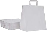 DeinPack Umweltschonende Papier Tragetaschen weiß I Papiertüten Geschenktüten Papiertragetaschen biologisch abbaubar, kompostierbar I 25 x weiß Papier Tüten 26 x 17 x 26 cm