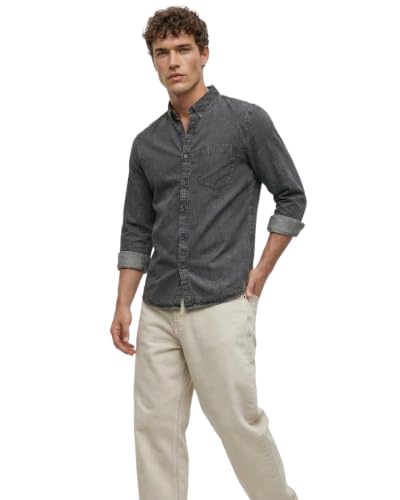 Image of Amazon Brand - INKAST Men Washed Cotton Twill Denim Casual Button Down Shirt | Full Sleeves | Regular Fit | Stylish Summer - Everyday Wear