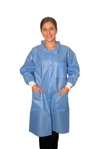 Endure Lab Coat - Disposable, Knee Length, Knit Cuffs, Traditional Collar, SMS Material, Case of 30 (Large)