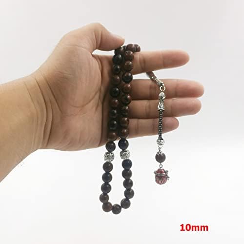 Miniatura 6 de Tasbih Misbaha - Pulsera de 33 cuentas de piedra de obsidiana natural, cuentas de oración musulmana con accesorios, turquesa (0.315 in x 33 cuentas)