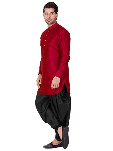 Image of VM Men's Maroon Silk Blend Kurta and Dhoti Set VMMUK001MAnCDBL 36