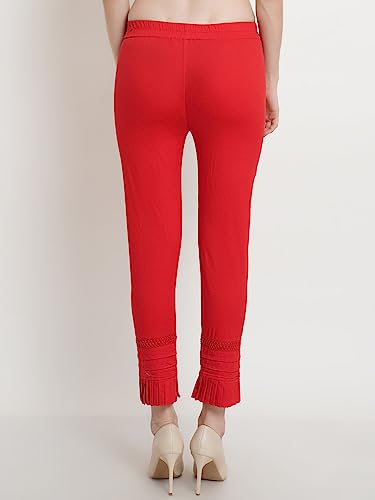 Image of POPWINGS Women Casual White Bottom Lace Cotton Trouser