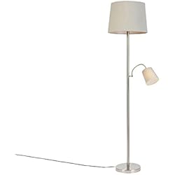 Lampara De Pie Gris Ikea QAZQA Clásico/Antiguo Lámpara de pie clásica acero pantalla gris flexo - RETRO Textil/Acero Alargada Adecuado para LED Max. 1 x 60 Watt