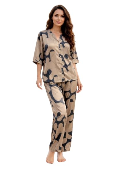 after dusk Women’s Printed Satin Night Suit Set – Comfortable Two Piece Pajama Lounge Set-picture-29