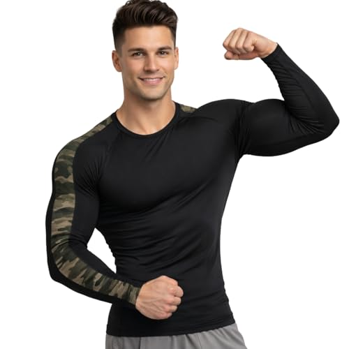 Image of NEVER LOSE Men's Workout Set Compression Shirt and Pants Top Long Sleeve Sports Tight Base Layer Suit Quick Dry & Moisture-Wicking (Compression Workout Set Combo)