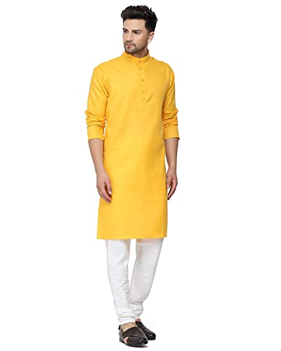 Image of weltpocket Men's Cotton Blend Solid Straight Kurta