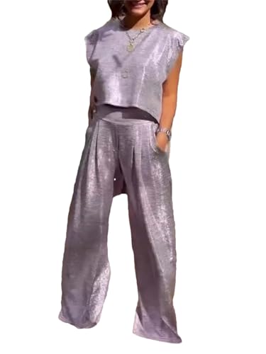 Tenue 2 pièces décontractées pour femme avec haut sans manches et pantalon large
